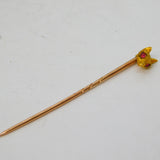 Victorian Boxed Small 22ct Gold & Ruby Fox Mask Stick Pin Antique c1880s