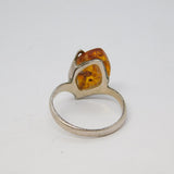 Sterling Silver & Baltic Amber Floral Dress Ring Vintage c1970