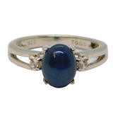 Sterling Silver Star Sapphire Cabochon Dress Ring Vintage c1970 Size N