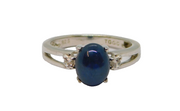 Sterling Silver Star Sapphire Cabochon Dress Ring Vintage c1970 Size N