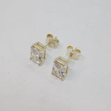 Pair of Sterling Silver CZ Rectangle Stud Earrings Vintage c1970