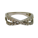 Sterling Silver White Topaz Crossover Band Dress Ring Vintage c1990 Size O