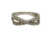 Sterling Silver White Topaz Crossover Band Dress Ring Vintage c1990 Size O
