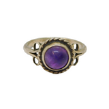 Sterling Silver Cabochon Amethyst Patterned Dress Ring Vintage c1970 Size N