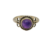 Sterling Silver Cabochon Amethyst Patterned Dress Ring Vintage c1970 Size N