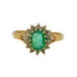 9ct Yellow Gold, Emerald & Diamond Floral Engagement Ring Vintage 1987 London