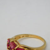 10ct Yellow Gold, Rubellite & Diamond Floral Dress Ring Vintage Birmingham