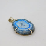 Sterling Silver Blue Druzy Agate Natural Stone Charm Pendant Vintage c1970s