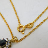 9ct Yellow Gold, Oval Cut Sapphire & Spinel Pendant Necklace Vintage London