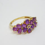 Gold On Sterling Silver Amethyst & Diamond Dress Ring Vintage c1970 Size K