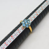 9ct Yellow Gold, Blue Topaz & Diamond Floral Cluster Ring Vintage c1990s
