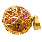 18ct Yellow Gold, 0.8ct Diamond & Ruby Set Floral Drop Pendant Antique c1930s