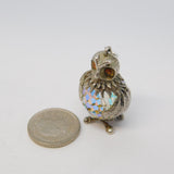 Sterling Silver Large Glass Set Owl Charm Pendant Vintage c1970