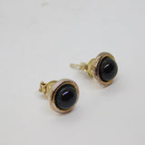Pair of Sterling Silver Cabochon Black Onyx Round Stud Earrings Vintage c1970