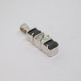 Sterling Silver Black & Clear Paste Squares Set Stick Pendant Vintage c1970