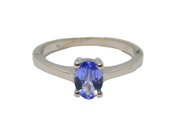 Sterling Silver Oval Tanzanite Solitaire Dress Ring Vintage c1970 Size N 1/2