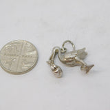 Sterling Silver Stork Carrying the Baby Charm Pendant Vintage c1970