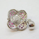 Sterling Silver, Ruby & Pearl Set Floral Drop Pendant Vintage c1990s