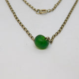 Sterling Silver Green Sea Glass Bead Pendant Belcher Link Necklace Vintage c1990