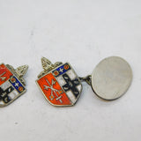 Pair of Sterling Silver & Enamel Heraldic Crest Cufflinks Vintage c1970
