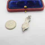 Sterling Silver and Green Banded Agate Charm Pendant Vintage c1970