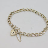 Sterling Silver Heart Padlock Clasp Curb Chain Bracelet Vintage c1970s