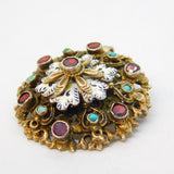 Austro-Hungarian Sterling Silver Gilt, Enamel & Stone Set Floral Pendant Brooch
