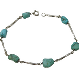 Sterling Silver & Turquoise Set Studio Bracelet Vintage c1970s