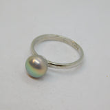 Sterling Silver Iridescent Pearl Solitaire Dress Ring Vintage c1970 Size N