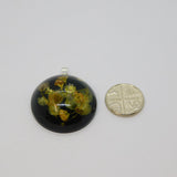 Sterling Silver Miniature Flowers In Resin Domed Black Pendant Modern c2000s
