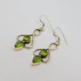Pair of Sterling Silver 4 Cabochon Peridot Studio Drop Earrings Vintage c1970