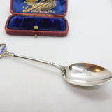 Sterling Silver & Enamel Carlisle Crest Terminal Spoon 1932 Birmingham Antique