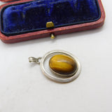Sterling Silver Cabochon Tiger's Eye Charm Pendant Vintage c1970