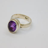 Sterling Silver Faceted Amethyst Solitaire Studio Ring Vintage c1970 Size N