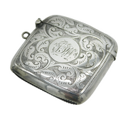 Art Deco Sterling Silver Floral Pattern Vesta Case Antique 1911 Birmingham