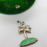 Sterling Silver Enamel Palm Tree Charm Pendant by TLM Antique c1920 Art Deco