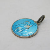 Sterling Silver Blue Enamel St Christopher Pendant Vintage c1970s
