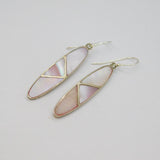 Pair of Sterling Silver Dyed Pink Shell Long Oval Dangly Earrings Modern c1990