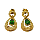 Pair of Gold On Sterling Silver Green Garnet Dangly Drop Earrings Vintage c1970