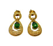 Pair of Gold On Sterling Silver Green Garnet Dangly Drop Earrings Vintage c1970