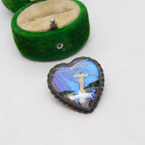 Gilt Metal & Morpho Butterfly Wing Christ the Redeemer Brooch Antique c1930