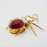 Victorian 9ct Gold, Cabochon Garnet & Pearl Spider Pendant Antique c1880s