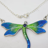 Sterling Silver & Colourful Enamel Dragonfly Pendant Necklace Antique c1930 Deco