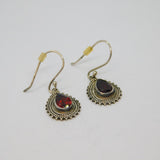Pair of Sterling Silver Peardrop Garnet Boho Style Drop Earrings Vintage c1970