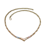 Sterling Silver Greek Key Pattern & Colourful Shell Collar Necklace Modern c1990