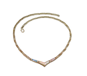 Sterling Silver Greek Key Pattern & Colourful Shell Collar Necklace Modern c1990