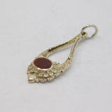 Sterling Silver Oval Carnelian Patterned Textured Drop Pendant Vintage c1970