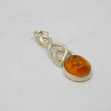 Sterling Silver Cabochon Baltic Amber Celtic Style Charm Pendant Vintage c1970