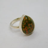 Sterling Silver Unakite Jasper Peardrop Statement Ring Vintage c1970 Size N