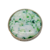 Sterling Silver Mounted White-Green Enamel Brooch Pin Antique c1920 Art Deco